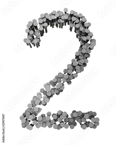 Alphabet made from hammered nails isolated, number 2