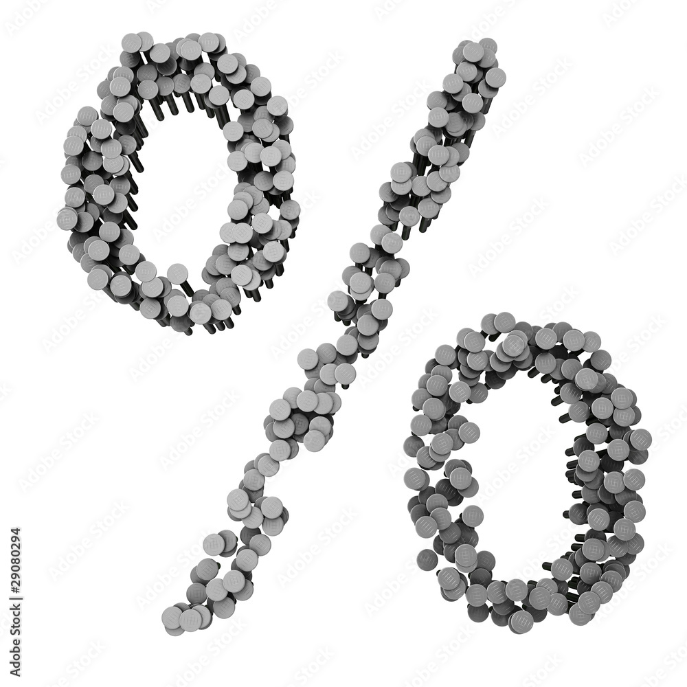 Alphabet made from hammered nails isolated, percent symbol Alphabet made from hammered nails isolated, percent symbol