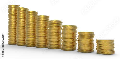 Growth or recession: golden coins stacks photo