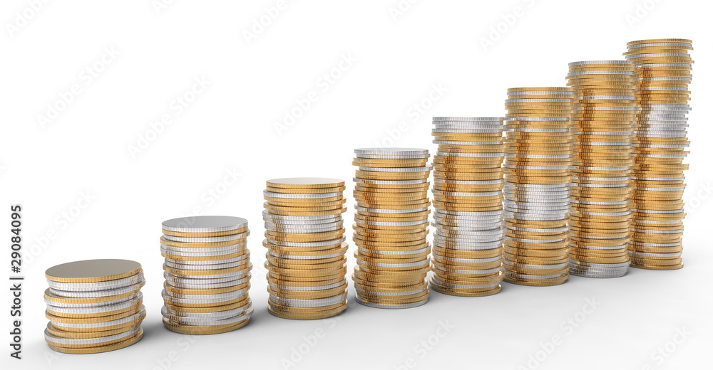 Financial Progress: golden and silver coins stacks Financial Progress: golden and silver coins stacks