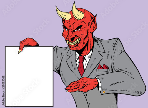 Devil showing the contract for your signature