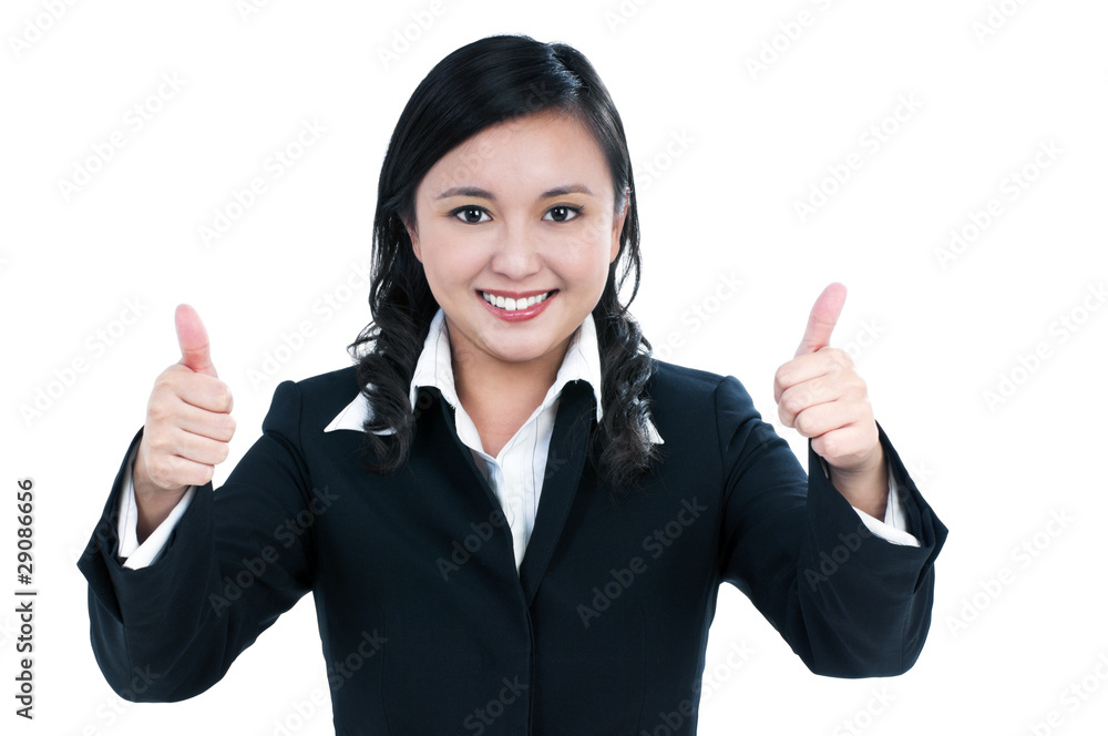 Beautiful businesswoman showing thumbs up sign Beautiful businesswoman showing thumbs up sign