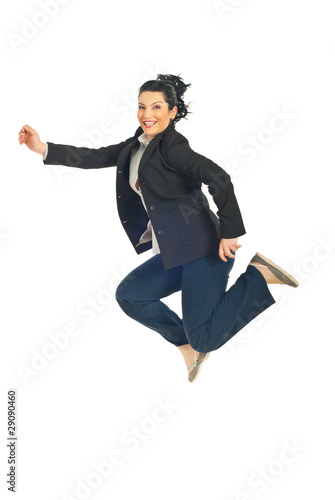 Jumping executive woman