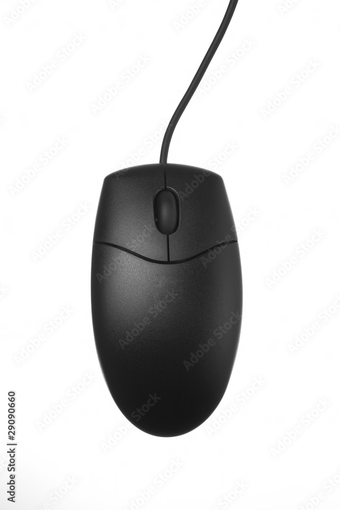 Black computer mouse with cable on white background Black computer mouse with cable on white background