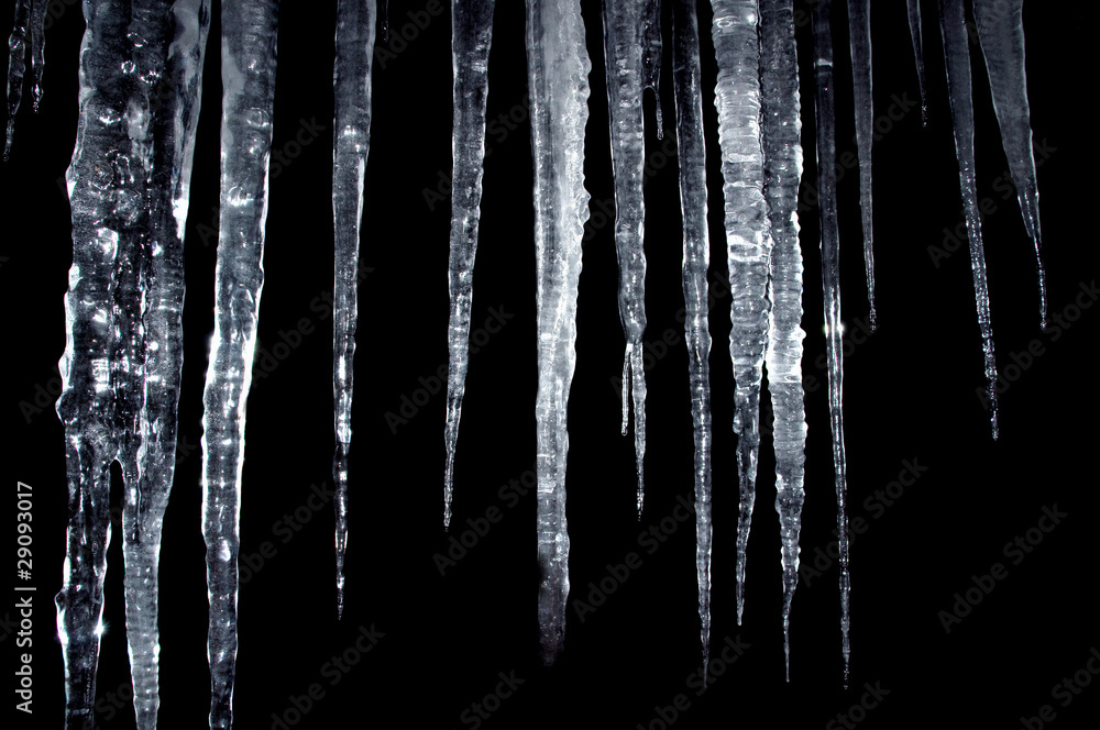 icicles insulation on a black - obrazy, fototapety, plakaty 