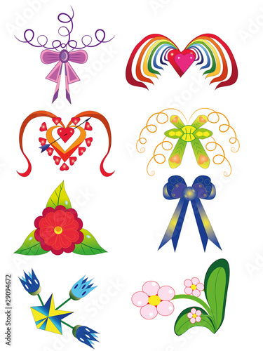 Bows and flowers.