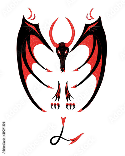Red black dragon on a white background.