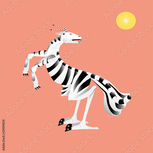 The striped dragon looks at the sun.