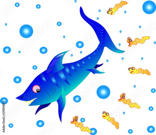 The shark floats at ocean.