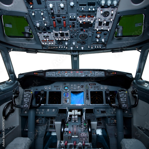 Fototapeta Naklejka Na Ścianę i Meble -  Boeing interior, cockpit view inside the airliner