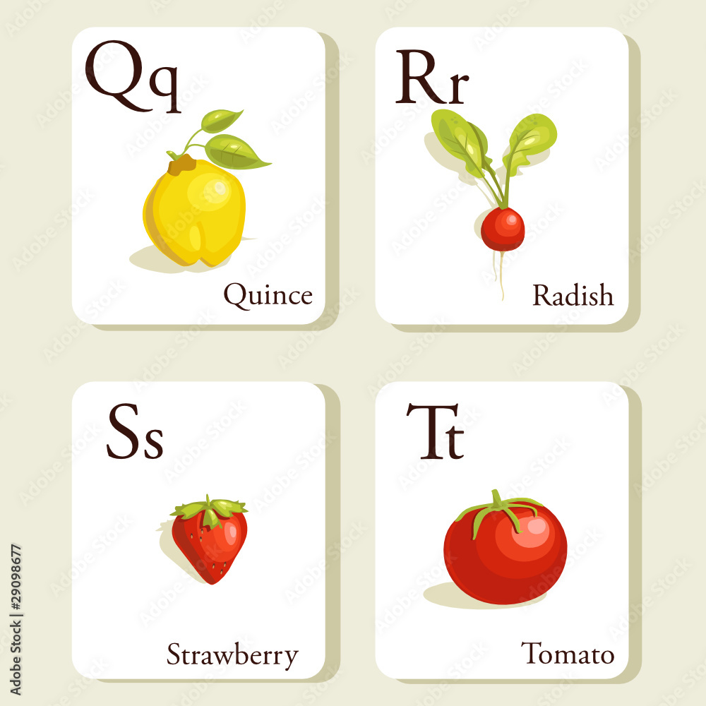 Fruits and vegetables alphabet cards , illustration, part 5of 7 Fruits and vegetables alphabet cards , illustration, part 5of 7