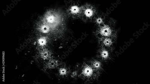 Circle of the gunshots in glass