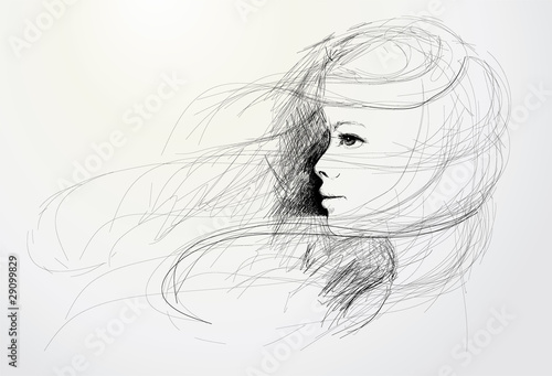 Young woman / realistic sketch (not auto-traced)