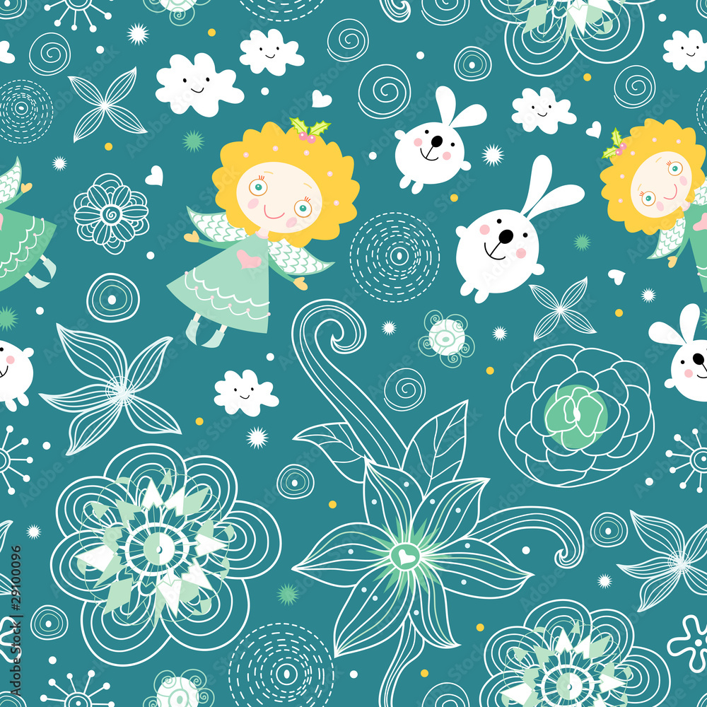 Seamless pattern of the angels and rabbits Seamless pattern of the angels and rabbits