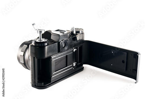 old slr camera with opened back cover