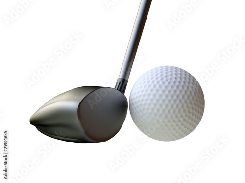 3D GolF Club and Ball Isolated on White Background