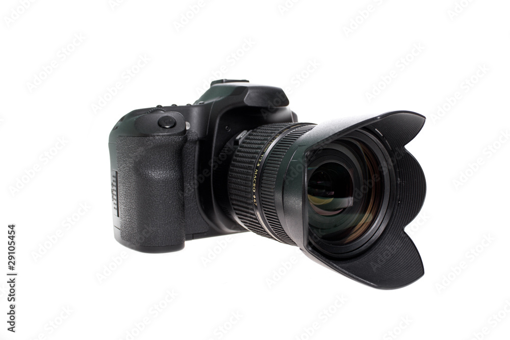 Digital photo camera with zoom lens isolated Digital photo camera with zoom lens isolated