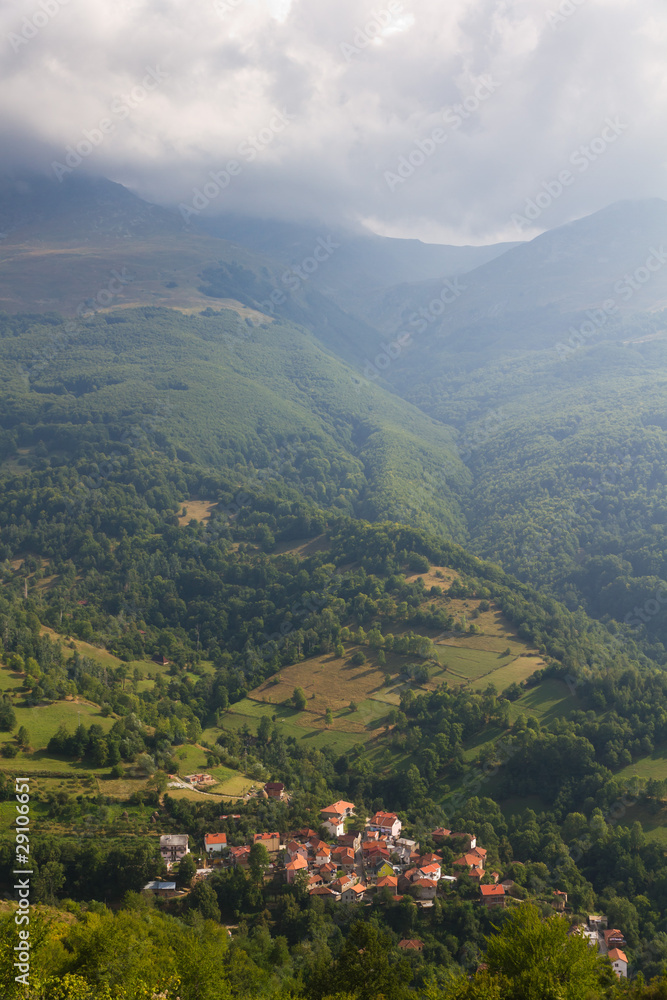 red roofed mountain village in Kosovo