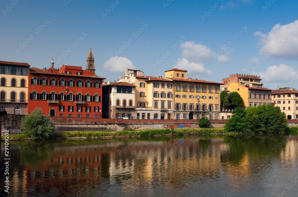 Bank of river Arno in Florence, Tuscany, Italy.