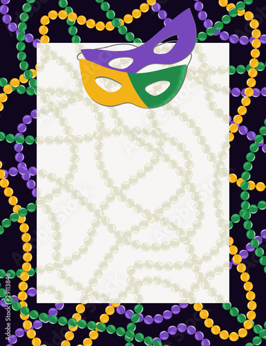 Mardi Gras carnival background - Masquerade masks and beads