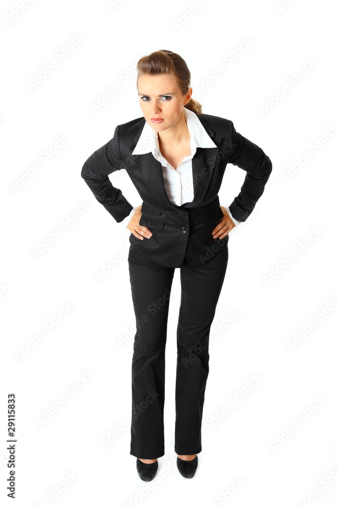 Displeased modern business woman isolated on white. Displeased modern business woman isolated on white.