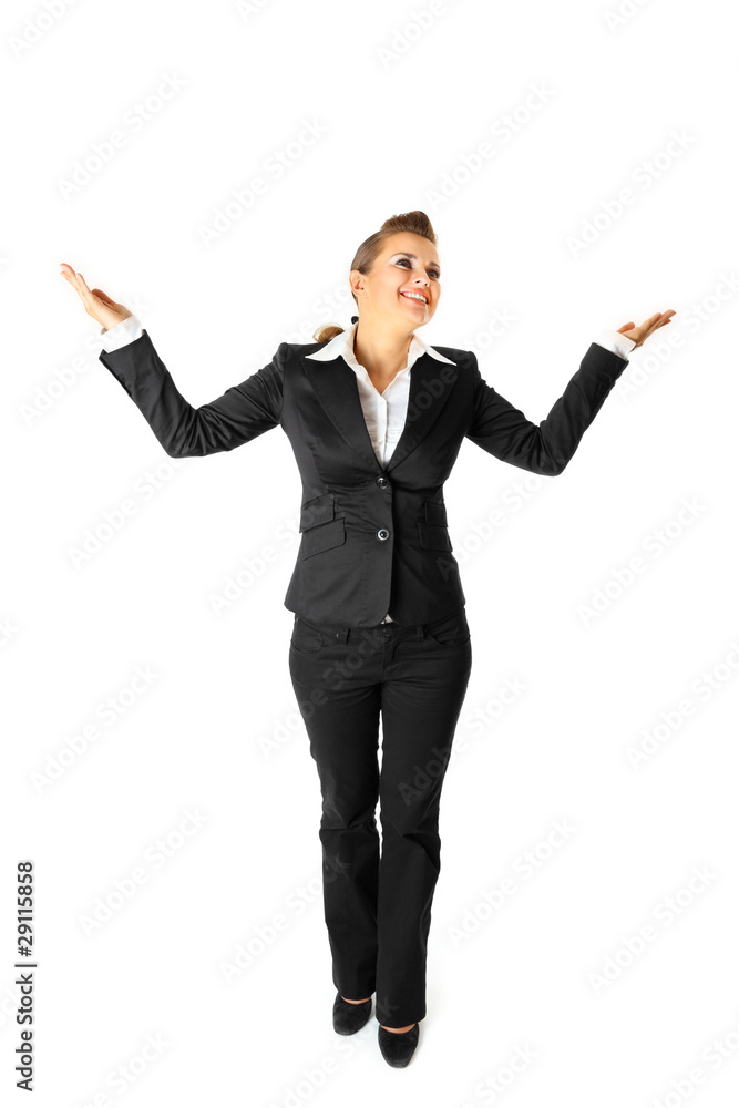 Full length portrait of pleased business woman isolated Full length portrait of pleased business woman isolated