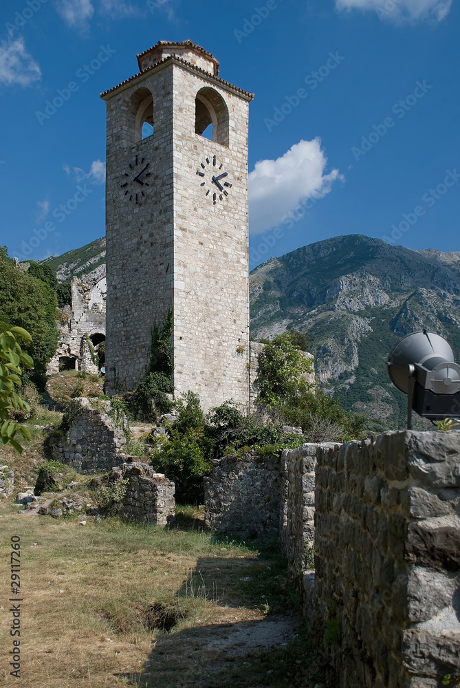 old tower with clock in Bar in Montenegro