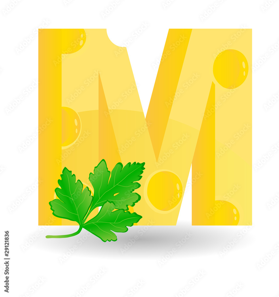The alphabet from cheese. Sketchy letter M The alphabet from cheese. Sketchy letter M