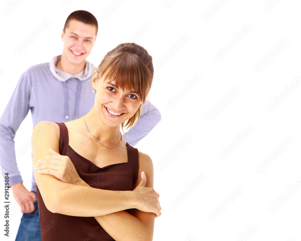 Happy smiling couple in love, over white background Happy smiling couple in love, over white background