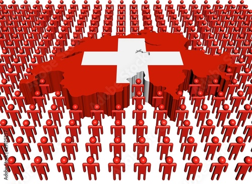 Swiss map flag surrounded by many people illustration