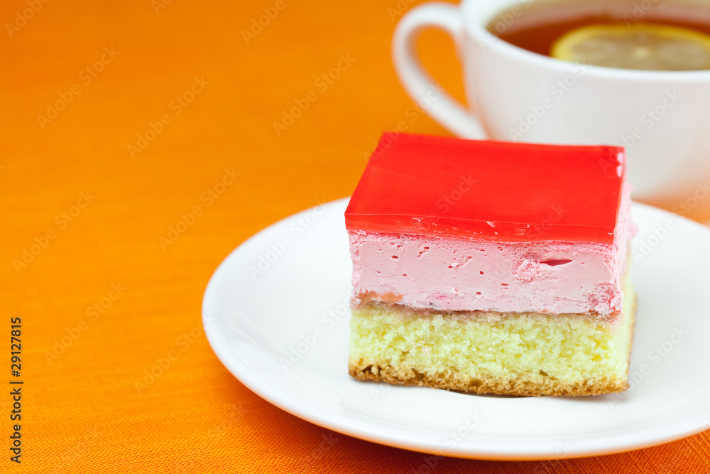 lemon tea and cake on the orange fabric lemon tea and cake on the orange fabric