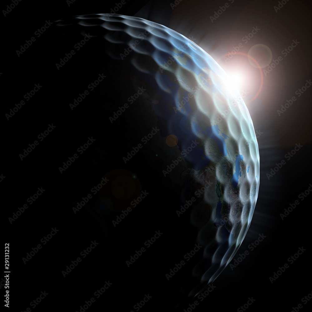 golf planet - golf ball textured planet with sun rising Stock Illustration  | Adobe Stock