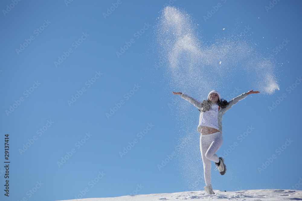 young happy girl plays with a snow young happy girl plays with a snow