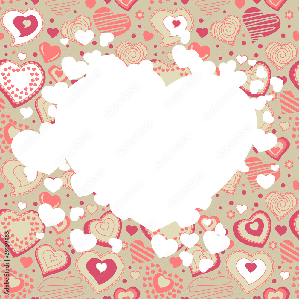 Valentine white frame with different red hearts