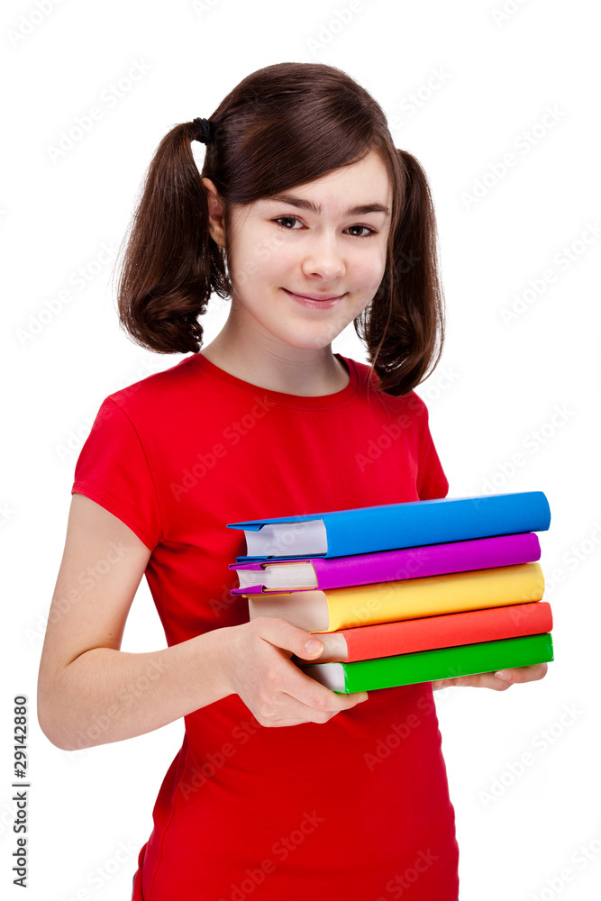 Girl holding books isolated on white background Girl holding books isolated on white background