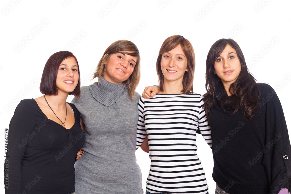 Four Happy Woman with Hands on Shoulders Four Happy Woman with Hands on Shoulders