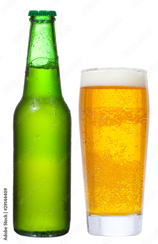 bottle and glass with beer bottle and glass with beer