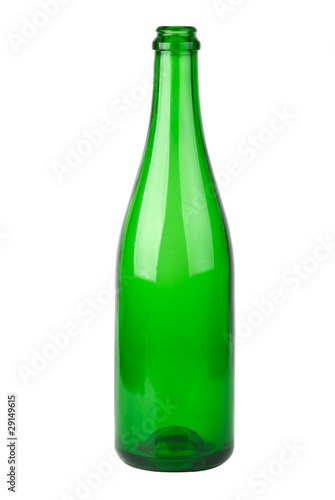 Empty green champagne bottle