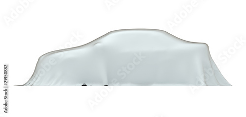 Car under cloth, side view, isolated on white with clipping path