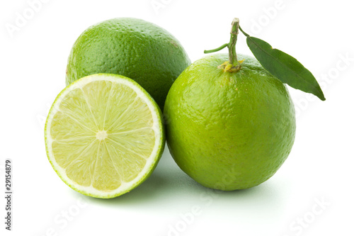 Ripe limes with green leaf