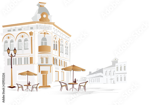 Old part of the city with cafe