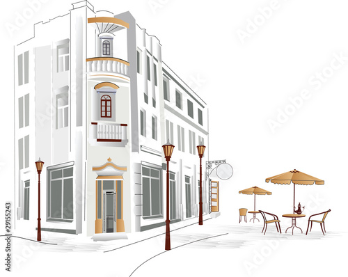 Old part of the city with cafe