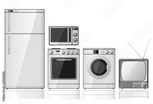 Set of realistic household appliances over white background