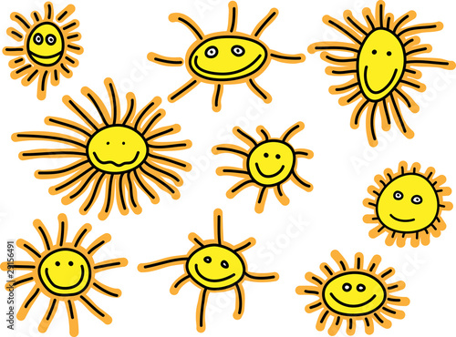 Collection of hand-drawn funny cartoon suns