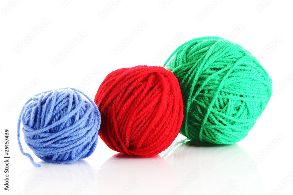 Tree coloured wolen balls isolated on white Tree coloured wolen balls isolated on white