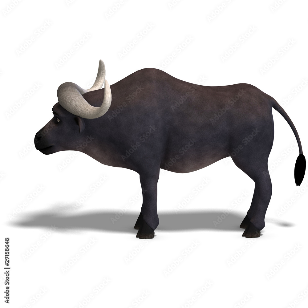 very cute and funny cartoon buffalo. 3D rendering with clipping