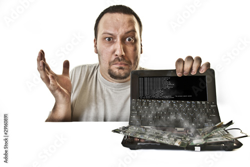 surprised  man has a problem with the computer
