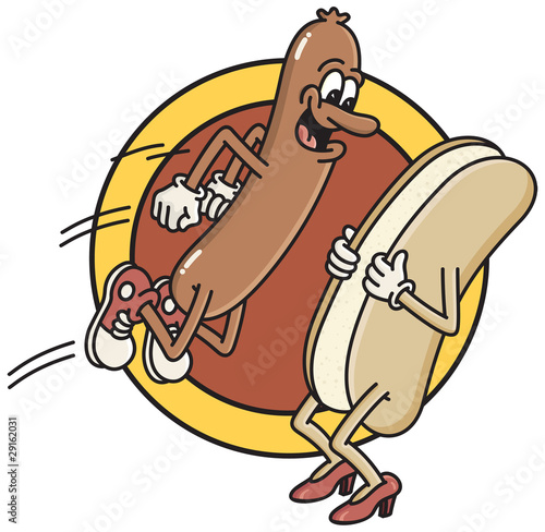 Hotdog jumps into waiting bun.
