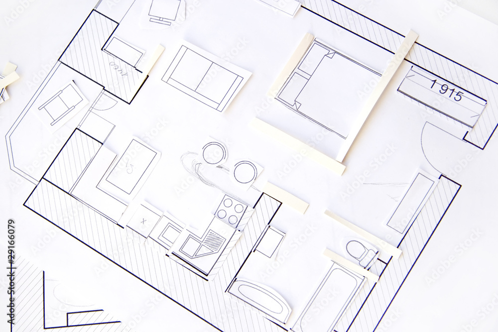 Interior design apartments - top view. Paper model Interior design apartments - top view. Paper model