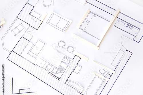 Interior design apartments - top view. Paper model